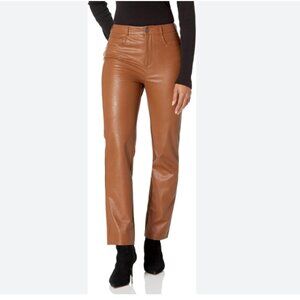 Paige Stella Faux Leather Chestnut High Rise Straight Leg Trouser Pants size 29